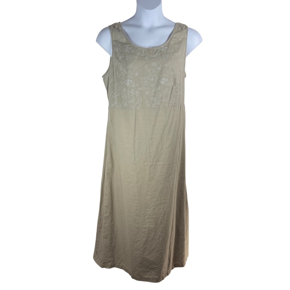 Kathie Lee Woman Linen Cotton Floral Embroidered Maxi Dress 22W 24W Minimalist
